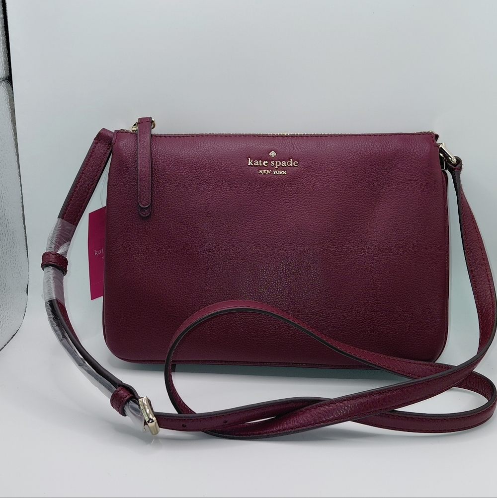 NWT Kate Spade Jackson Triple Gusset Leather Crossbody In Cherrywood
